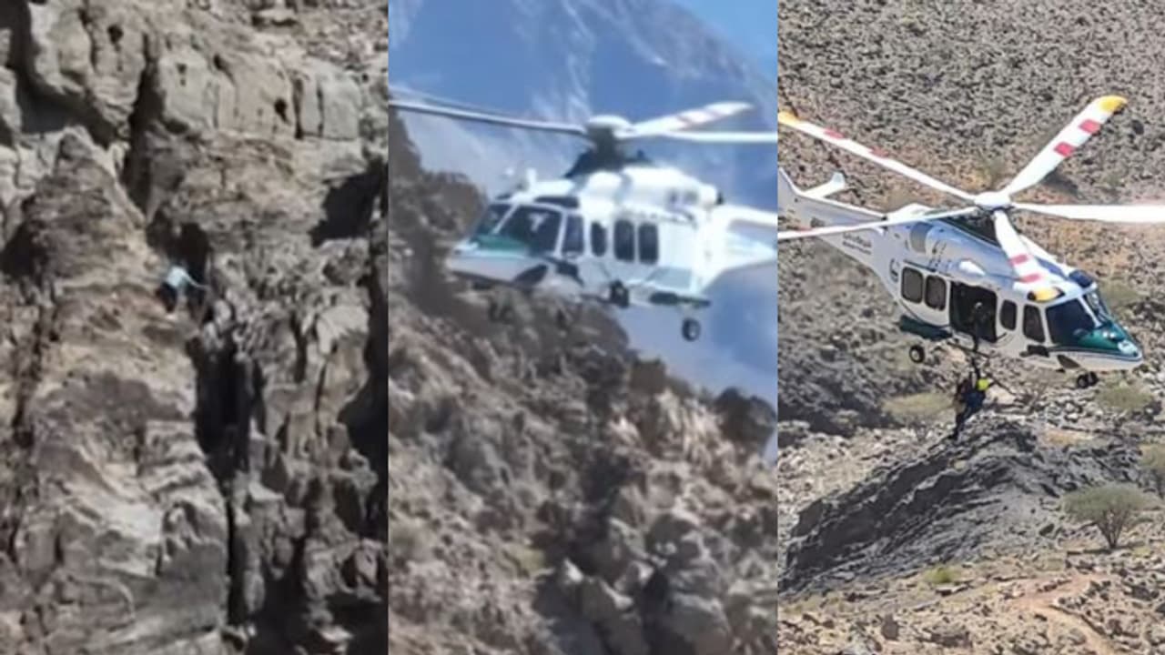 രക്ഷപ്പെടുത്തണം, മലമുകളിൽ നിന്ന് സഹായം അഭ്യർത്ഥിച്ചെത്തിയ കോൾ; പറന്നെത്തി 5 പേരെയും താഴെയിറക്കി ദുബൈ പൊലീസ് രക്ഷപ്പെടുത്തണം, മലമുകളിൽ നിന്ന് സഹായം അഭ്യർത്ഥിച്ചെത്തിയ കോൾ; പറന്നെത്തി 5 പേരെയും താഴെയിറക്കി ദുബൈ പൊലീസ്