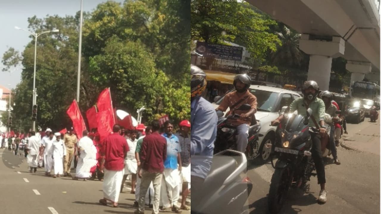 ഗവർണറുടെ രാജ്ഭവന് യാത്ര, എഐടിയുസി സെക്രട്ടറിയേറ്റ് മാർച്ച് ; കാലു കുത്താനിടമില്ലാതെ തലസ്ഥാനത്തെ റോഡുകള് ഗവർണറുടെ രാജ്ഭവന് യാത്ര, എഐടിയുസി സെക്രട്ടറിയേറ്റ് മാർച്ച് ; കാലു കുത്താനിടമില്ലാതെ തലസ്ഥാനത്തെ റോഡുകള്