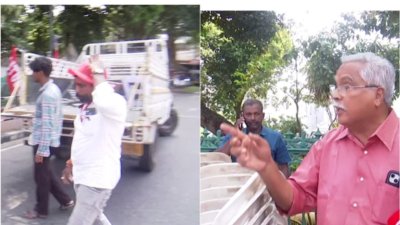 സെക്രട്ടേറിയറ്റിന് മുന്നിലെ റോഡില് സ്റ്റേജ് കെട്ടി, എഐടിയുസി പ്രവര്ത്തകരെ ശകാരിച്ച് ബിനോയ് വിശ്വം സെക്രട്ടേറിയറ്റിന് മുന്നിലെ റോഡില് സ്റ്റേജ് കെട്ടി, എഐടിയുസി പ്രവര്ത്തകരെ ശകാരിച്ച് ബിനോയ് വിശ്വം