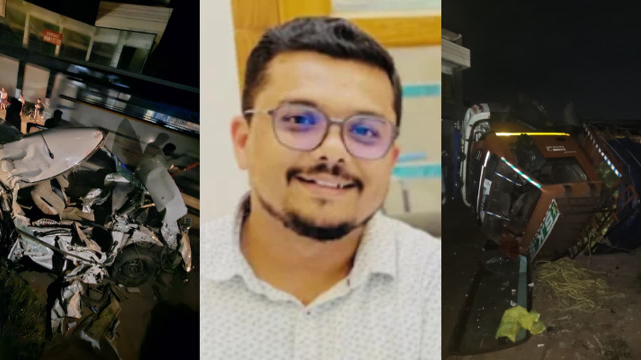 ഓവർടേക്ക് ചെയ്യുമ്പോൾ ലോറിക്കും ബസ്സിനുമിടയിൽ കുടുങ്ങി കാർ; താമരശ്ശേരിയിൽ യുവാവ് മരിച്ചു, 11 പേർക്ക് പരിക്ക് ഓവർടേക്ക് ചെയ്യുമ്പോൾ ലോറിക്കും ബസ്സിനുമിടയിൽ കുടുങ്ങി കാർ; താമരശ്ശേരിയിൽ യുവാവ് മരിച്ചു, 11 പേർക്ക് പരിക്ക്