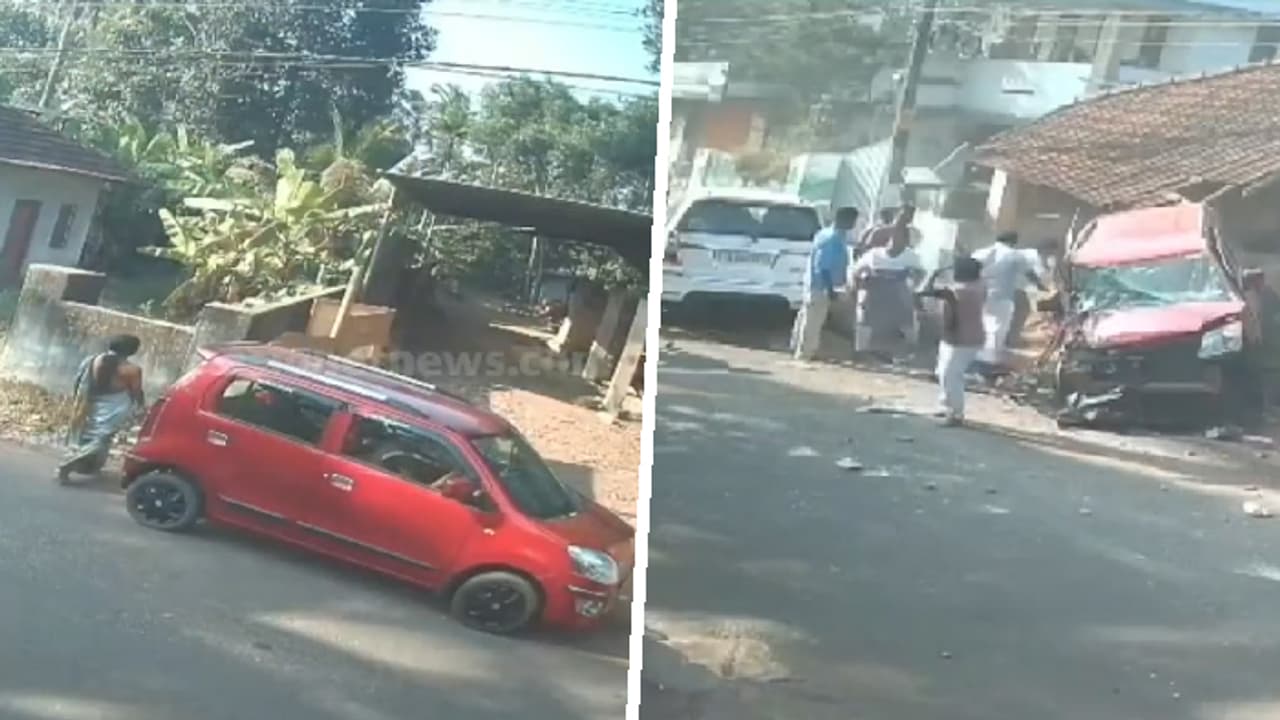 Caught on camera: Innova collides with parked Wagon R in Kerala's Kollam, passengers escape narrowly (WATCH) Caught on camera: Innova collides with parked Wagon R in Kerala's Kollam, passengers escape narrowly (WATCH)