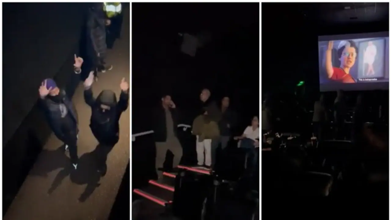 Khalistani supporters storm London cinema hall, raise slogans to disrupt screening of film 'Emergency' (WATCH) Khalistani supporters storm London cinema hall, raise slogans to disrupt screening of film 'Emergency' (WATCH)