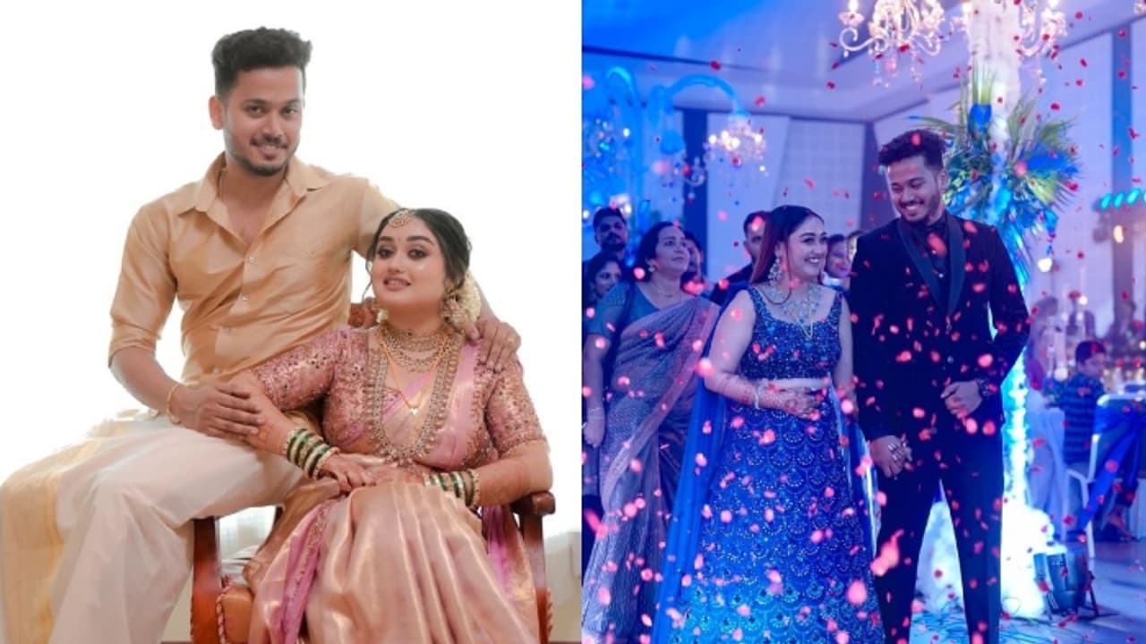 മയിലായ് പറന്ന്..; വിവാഹ റിസപ്ഷനിൽ പീകോക്ക് നീലയിൽ തിളങ്ങി ശ്രീലക്ഷ്മി