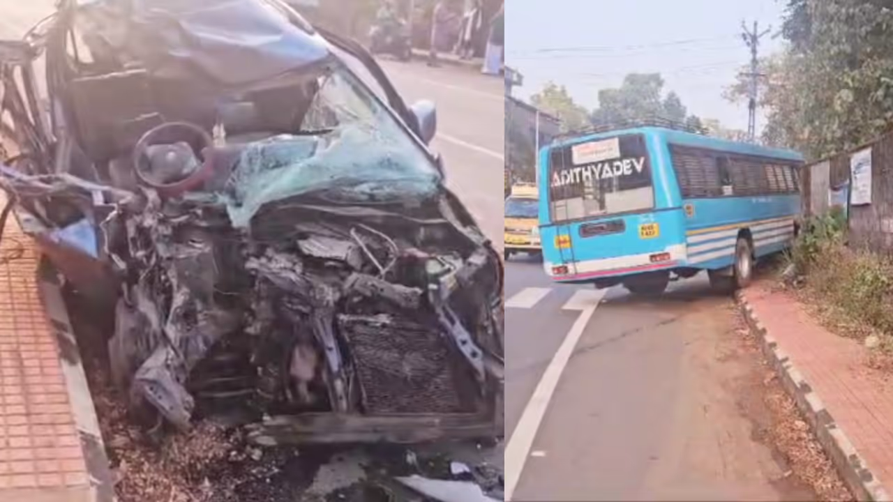 കൊല്ലത്ത് സ്വകാര്യ ബസും കാറും കൂട്ടിയിടിച്ചു, നിയന്ത്രണം വിട്ട ബസ് മതിലിലേക്ക് ഇടിച്ചുകയറി, 3 പേർക്ക് പരിക്ക് കൊല്ലത്ത് സ്വകാര്യ ബസും കാറും കൂട്ടിയിടിച്ചു, നിയന്ത്രണം വിട്ട ബസ് മതിലിലേക്ക് ഇടിച്ചുകയറി, 3 പേർക്ക് പരിക്ക്