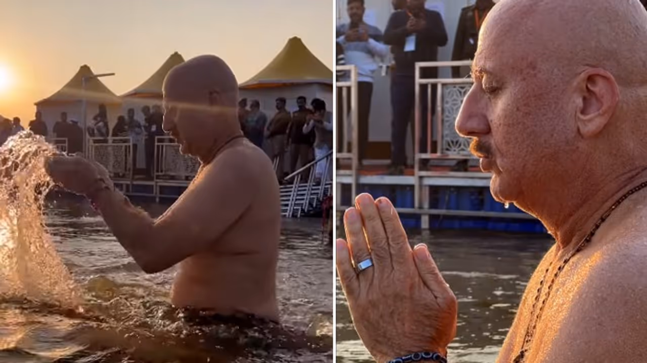 Anupam Kher takes holy dip at Triveni Sangam, calls it 'life changing' experience [WATCH]