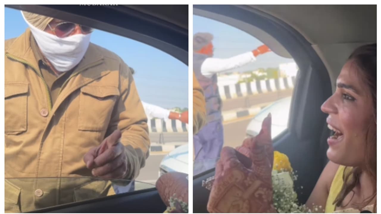 അമിത വേഗതയിൽ എത്തിയ കാർ തടഞ്ഞ് പോലീസ്, ഉള്ളിൽ വധു; പിന്നീട് സംഭവിച്ചത് തങ്ങളെ കീഴടക്കിയെന്ന് സോഷ്യൽ മീഡിയ അമിത വേഗതയിൽ എത്തിയ കാർ തടഞ്ഞ് പോലീസ്, ഉള്ളിൽ വധു; പിന്നീട് സംഭവിച്ചത് തങ്ങളെ കീഴടക്കിയെന്ന് സോഷ്യൽ മീഡിയ