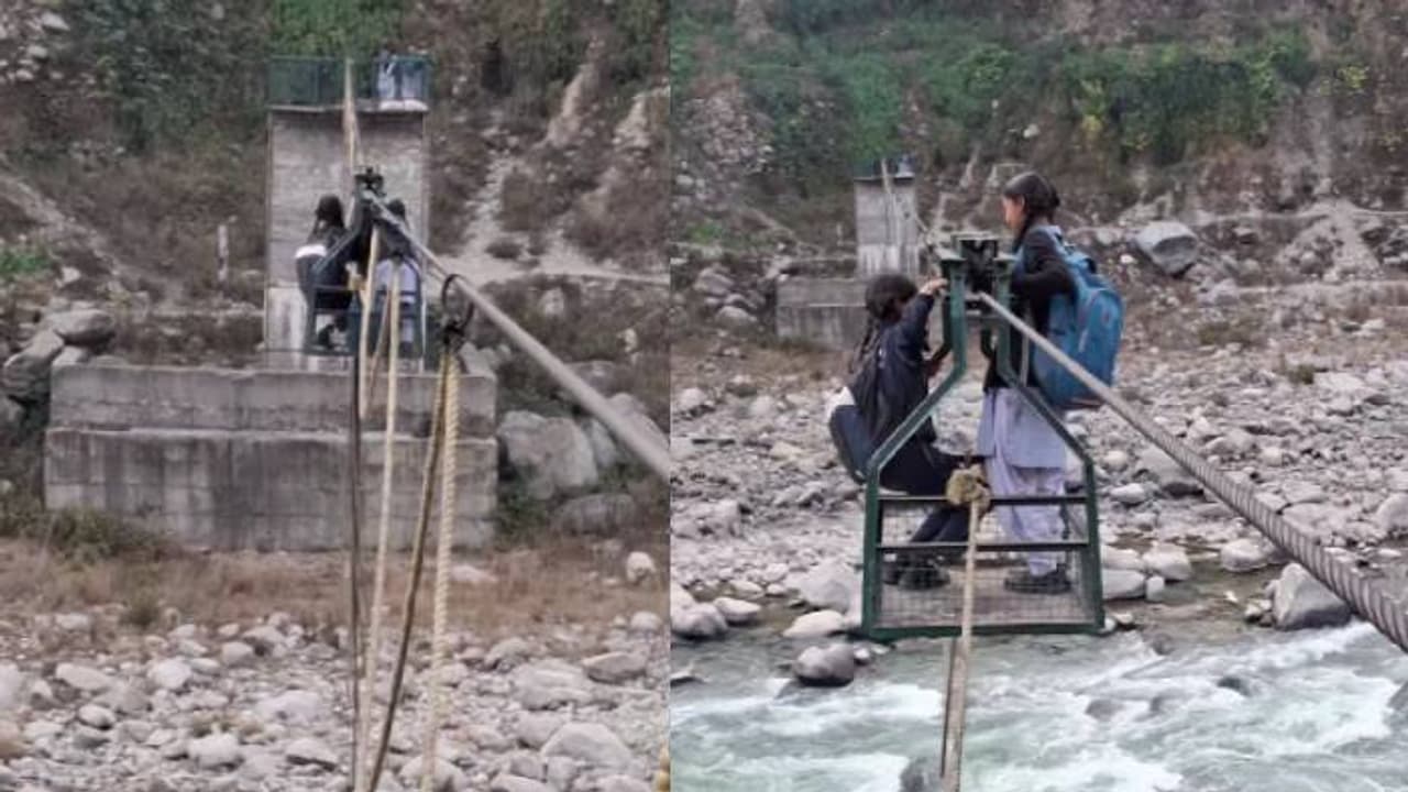 ഒന്ന് കാല് തെറ്റിയാല്‍; ഇത് 2025 തന്നെയാണോ, എന്തൊരപകടം? വിദ്യര്‍ത്ഥികള്‍ നദി കടക്കുന്നത് ഇങ്ങനെ, വീഡിയോ