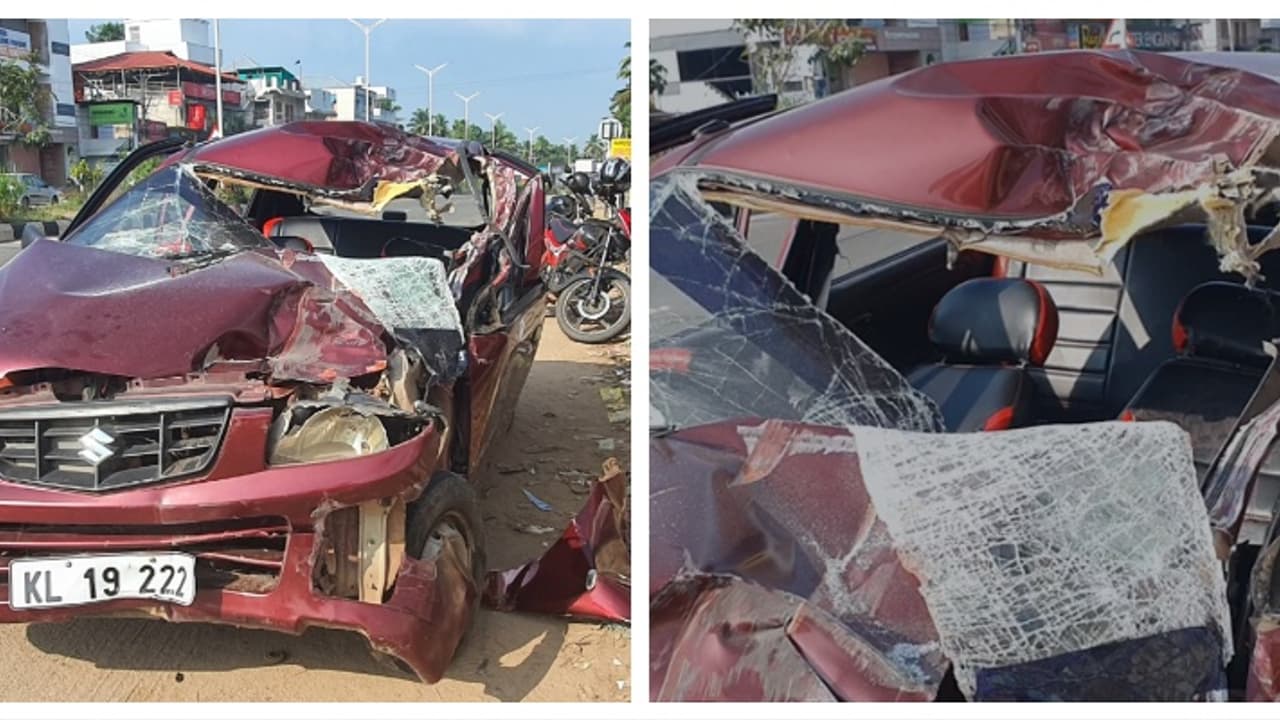 മകനെ എയർപോർട്ടിലാക്കി മടങ്ങവേ അപകടം; കാർ ലോറിക്ക് പിന്നിലിടിച്ച് വയോധികൻ മരിച്ചു; 4 പേർക്ക് പരിക്ക്