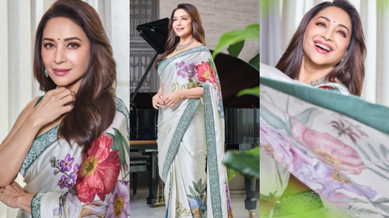 സാറ്റിന്‍ സില്‍ക് സാരിയില്‍ മനോഹരിയായി മാധുരി ദീക്ഷിത്; ചിത്രങ്ങള്‍ വൈറല്‍