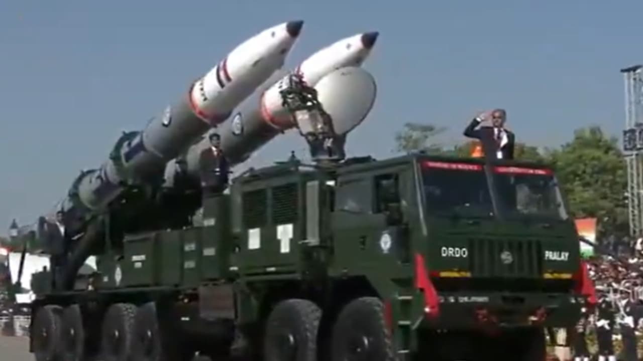 Pralay missile makes debut at Republic Day parade, showcasing India's military prowess Pralay missile makes debut at Republic Day parade, showcasing India's military prowess
