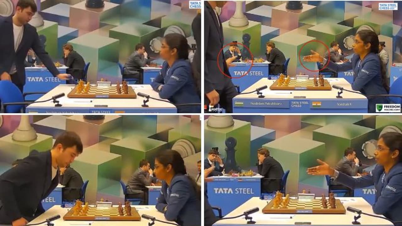 Uzbek GM Yakubboev refuses handshake with Indian player Vaishali over 'religious' reasons, sparks row (WATCH) Uzbek GM Yakubboev refuses handshake with Indian player Vaishali over 'religious' reasons, sparks row (WATCH)