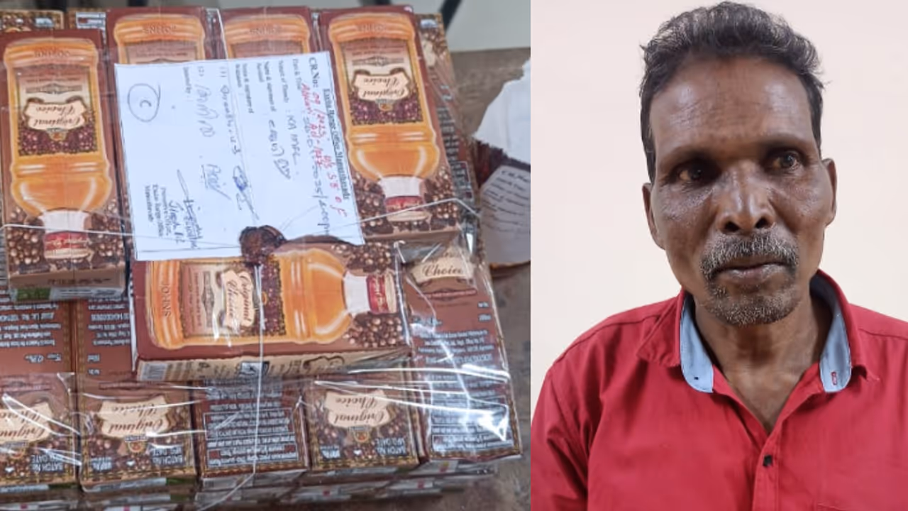 'പണിക്കാർക്കുള്ളതാണെന്ന് ജോഗി, ചെറിയ കേസ് തരാമെന്ന് എക്‌സൈസ്', കര്‍ണാടക പാക്കറ്റ് മദ്യവുമായി 59കാരൻ പിടിയിൽ