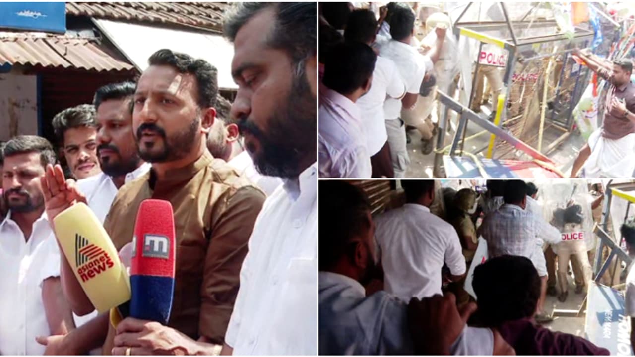 നെന്മാറ ഇരട്ടക്കൊലപാതകം; പൊലീസ് വീഴ്ചയിൽ സ്റ്റേഷനിലേക്ക് മാർച്ച് നടത്തി യൂത്ത് കോൺഗ്രസ്, സം‍ഘ‍‍ര്‍ഷം