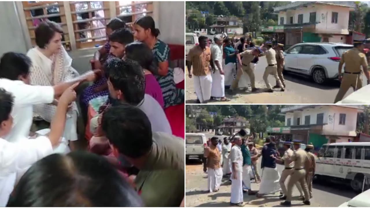 പഞ്ചാരക്കൊല്ലിയിലെ രാധയുടെ വീട് സന്ദർശിച്ച് പ്രിയങ്ക; എംപി എത്താൻ വൈകിയതിൽ പ്രതിഷേധം, കരിങ്കൊടി കാണിച്ചു