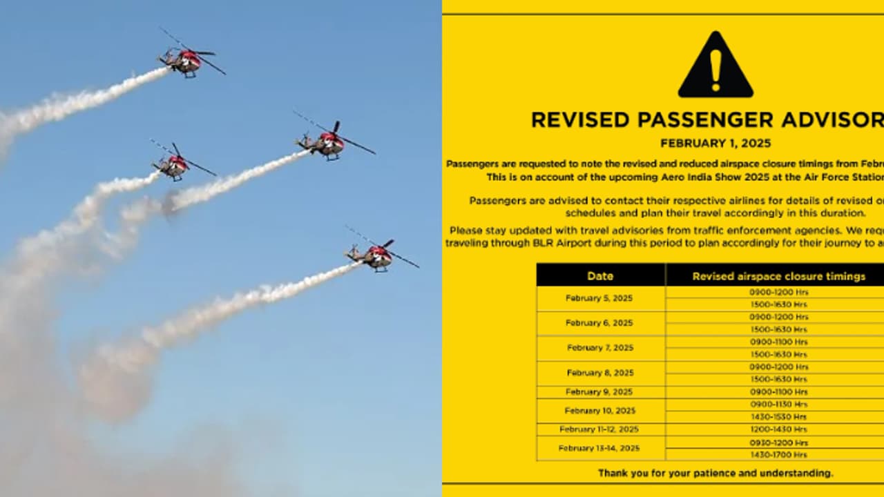 'വിമാന സർവീസുകൾ തടസ്സപ്പെടും, അറിയിപ്പുകൾ ശ്രദ്ധിക്കണം'; ബെംഗളൂരുവിലെ വ്യോമനിയന്ത്രണം എയ്റോ ഷോ നടക്കുന്നതിനാൽ