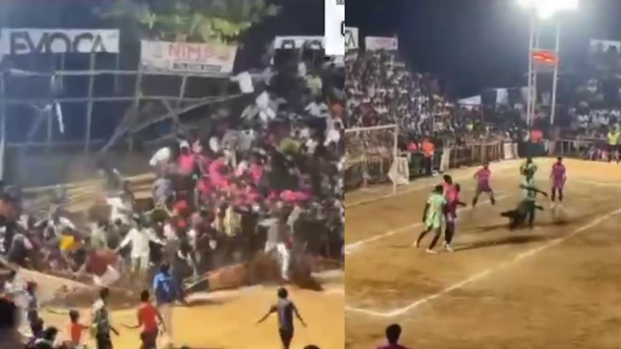 വല്ലപ്പുഴയിൽ അഖിലേന്ത്യാ സെവൻസ് ഫുട്ബോൾ ഫൈനലിനിടെ ഗാലറി തകർന്ന് അപകടം; നിരവധി പേർക്ക് പരുക്ക് വല്ലപ്പുഴയിൽ അഖിലേന്ത്യാ സെവൻസ് ഫുട്ബോൾ ഫൈനലിനിടെ ഗാലറി തകർന്ന് അപകടം; നിരവധി പേർക്ക് പരുക്ക്