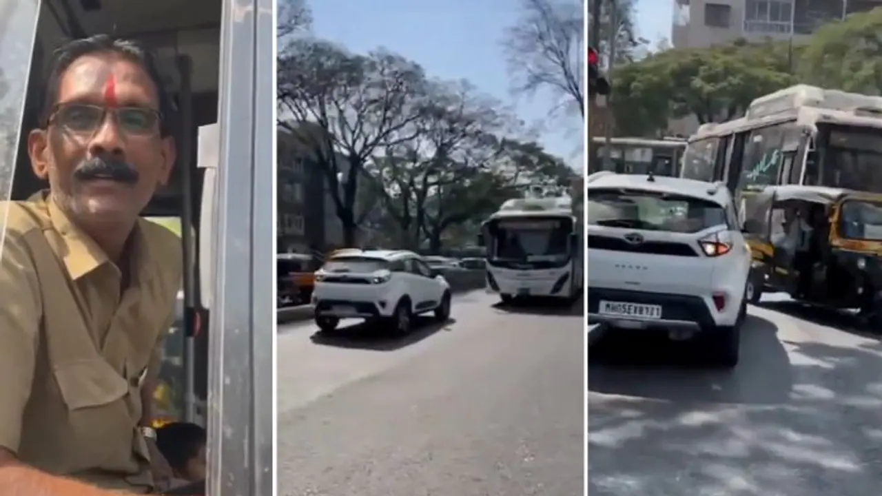 Pune bus driver forces car to reverse for wrong side driving, sends strong message; WATCH viral video