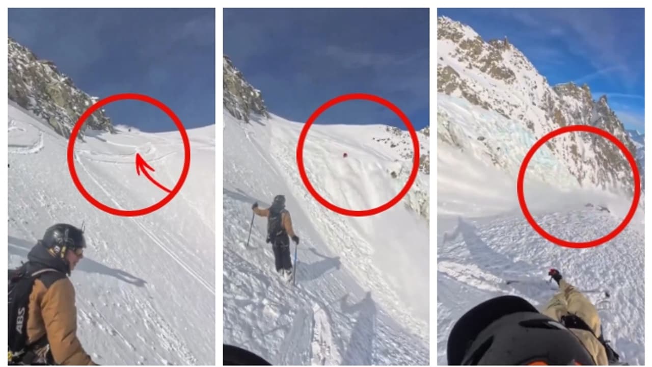 ഞെട്ടിപ്പിക്കുന്ന വീഡിയോ; സ്കീയിംഗ് നടത്തുന്നതിനിടെ ഹിമപാതത്തില്‍പ്പെട്ട് സ്കീയർ മലമുകളില്‍ നിന്ന് താഴേക്ക് 
