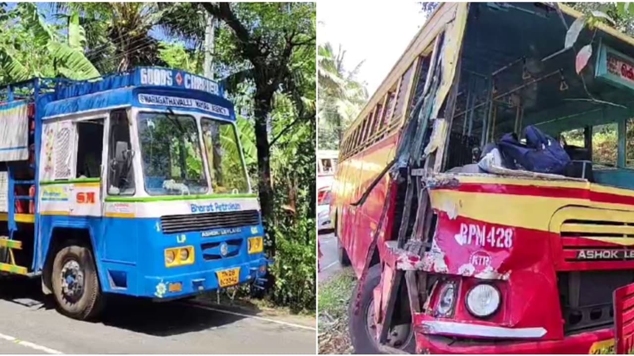 കെഎസ്ആർടിസി ബസും ഭാരത് പെട്രോളിയത്തിൻ്റെ ലോറിയും കൂട്ടിയിടിച്ച് അപകടം; ബസ് ഡ്രൈവർക്ക് ഗുരുതര പരിക്ക് കെഎസ്ആർടിസി ബസും ഭാരത് പെട്രോളിയത്തിൻ്റെ ലോറിയും കൂട്ടിയിടിച്ച് അപകടം; ബസ് ഡ്രൈവർക്ക് ഗുരുതര പരിക്ക്