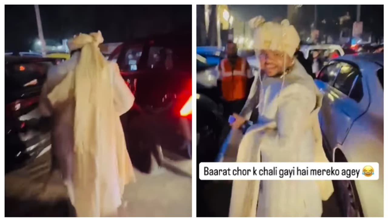 ഒന്നുകൂടി ചിന്തിക്കൂ, ലക്ഷണം ശുഭകരമല്ല; ട്രാഫിക്ക് ജാമിൽ വിവാഹ വണ്ടി കുടുങ്ങിയപ്പോൾ ഇറങ്ങി നടന്ന് വരൻ; വീഡിയോ