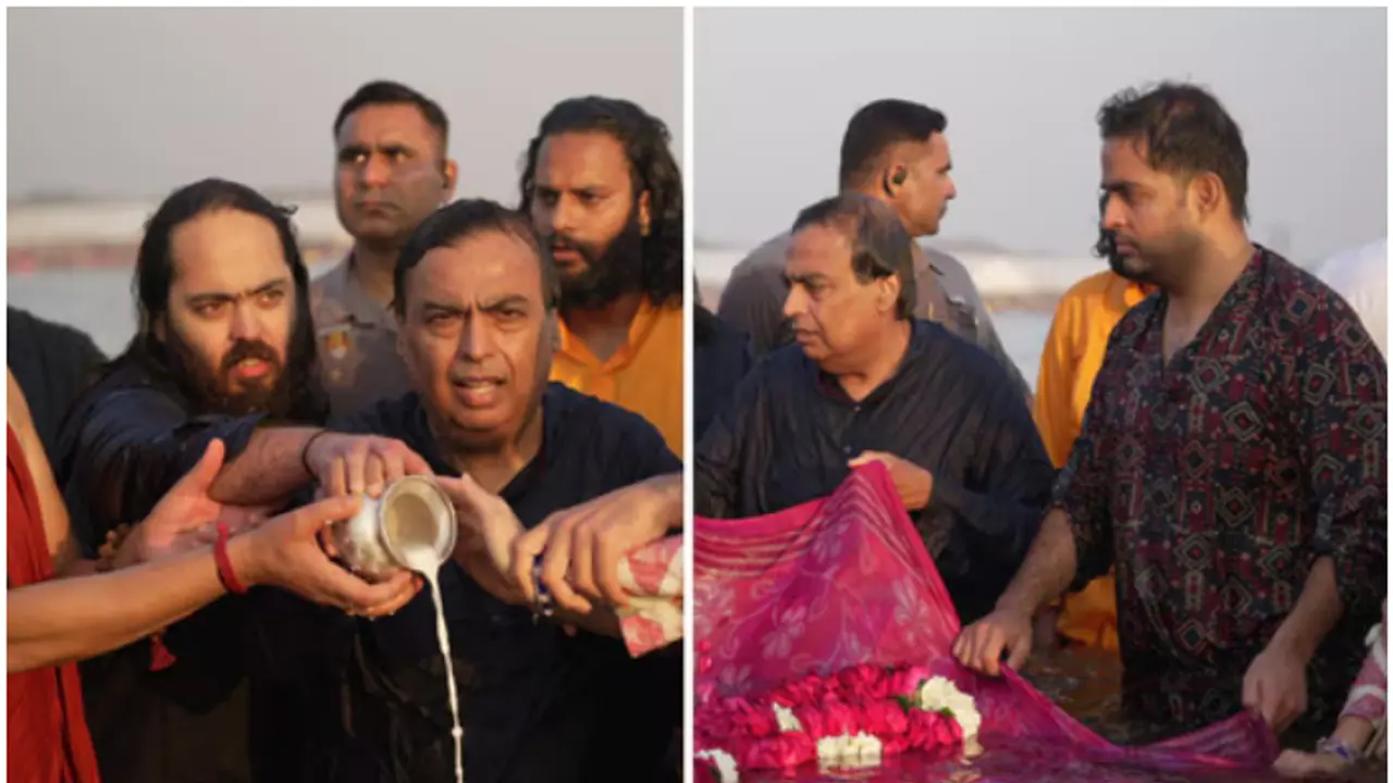 പുണ്യനദികളുടെ സംഗമസ്ഥാനത്ത്, അംബാനി കുടുംബത്തിലെ 4 തലമുറയും ഒത്തൊരുമിച്ച്; മഹാകുംഭമേളയിൽ പുണ്യസ്നാനം