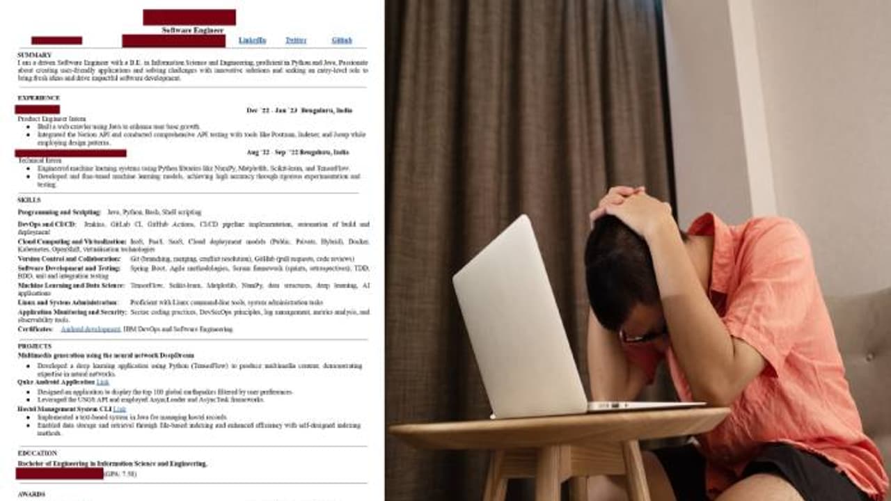 മടുത്തു, എത്ര അലഞ്ഞിട്ടും ഒന്നും ശരിയാകുന്നില്ല, ഫ്രീയായി ജോലി ചെയ്യാൻ തയ്യാർ; സിവി പങ്കുവച്ച് യുവാവ് മടുത്തു, എത്ര അലഞ്ഞിട്ടും ഒന്നും ശരിയാകുന്നില്ല, ഫ്രീയായി ജോലി ചെയ്യാൻ തയ്യാർ; സിവി പങ്കുവച്ച് യുവാവ്