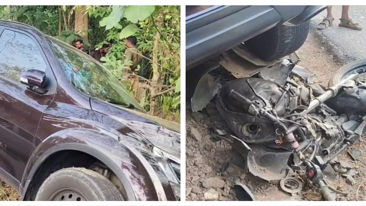 അമിതവേഗത്തിൽ ദിശ തെറ്റിയെത്തിയ കാർ ബൈക്കിലും പിന്നെ പിക്കപ്പ് വാനിലും ഇടിച്ചു; 2 പേർക്ക് പരിക്ക്, അമിതവേഗത്തിൽ ദിശ തെറ്റിയെത്തിയ കാർ ബൈക്കിലും പിന്നെ പിക്കപ്പ് വാനിലും ഇടിച്ചു; 2 പേർക്ക് പരിക്ക്,