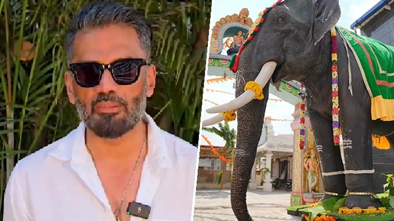 Suniel Shetty, PETA India and CUPA gift life size mechanical elephant to Shri Umamaheshwara Temple 