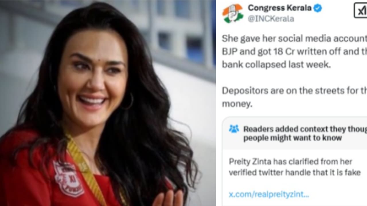 കേരളത്തിലെ കോൺഗ്രസിൻ്റെ എക്സിലെ പോസ്റ്റിനെതിരെ പ്രീതി സിൻ്റ; 'രാഷ്ട്രീയപാർട്ടി പ്രചരിപ്പിച്ചത് വ്യാജ വാർത്ത'