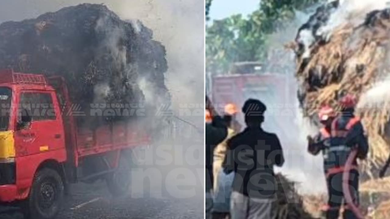 ഓടിക്കൊണ്ടിരുന്ന വാഹനത്തിന് ഇലക്ട്രിക് ലൈനിൽ തട്ടി തീപിടിച്ചു; വൻ ദുരന്തം ഒഴിവായത് തലനാരിഴയ്ക്ക് ഓടിക്കൊണ്ടിരുന്ന വാഹനത്തിന് ഇലക്ട്രിക് ലൈനിൽ തട്ടി തീപിടിച്ചു; വൻ ദുരന്തം ഒഴിവായത് തലനാരിഴയ്ക്ക്