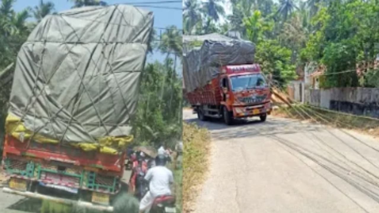 കോഴിക്കോട് ഫുൾ ലോഡ് ലോറിയെ വലിഞ്ഞുമുറുക്കി ഇലക്ട്രിക് പോസ്റ്റിലെ കേബിൾ, മുന്നോട്ടെടുത്തതും പൊട്ടിവീണു! കോഴിക്കോട് ഫുൾ ലോഡ് ലോറിയെ വലിഞ്ഞുമുറുക്കി ഇലക്ട്രിക് പോസ്റ്റിലെ കേബിൾ, മുന്നോട്ടെടുത്തതും പൊട്ടിവീണു!