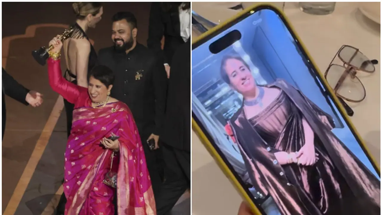 Oscar 2025: Karan Johar gives sneak peak into Guneet Monga's outfit designed by Manish Malhotra [WATCH]