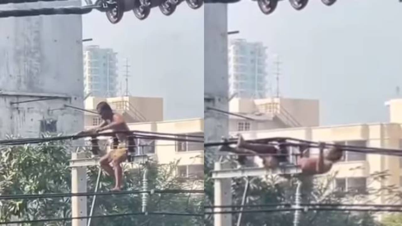 എന്താണ് ബ്രോ, ജീവിതം ഒന്നല്ലേയുള്ളൂ; പവർ കേബിളിൽ യുവാവിന്റെ പുൾ അപ്പ്, വൈറലായി വീഡിയോ