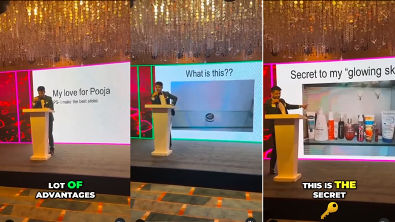 ಆಫೀಸ್ ಹ್ಯಾಂಗ್ ಓವರ್ನಲ್ಲೇ ಮುದುವೆ, ವಿವಾಹ ವೇದಿಕೆಯಲ್ಲಿ ಪಿಪಿಟಿ ಪ್ರೆಸೆಂಟ್ ಮಾಡಿದ ವರ ಆಫೀಸ್ ಹ್ಯಾಂಗ್ ಓವರ್ನಲ್ಲೇ ಮುದುವೆ, ವಿವಾಹ ವೇದಿಕೆಯಲ್ಲಿ ಪಿಪಿಟಿ ಪ್ರೆಸೆಂಟ್ ಮಾಡಿದ ವರ