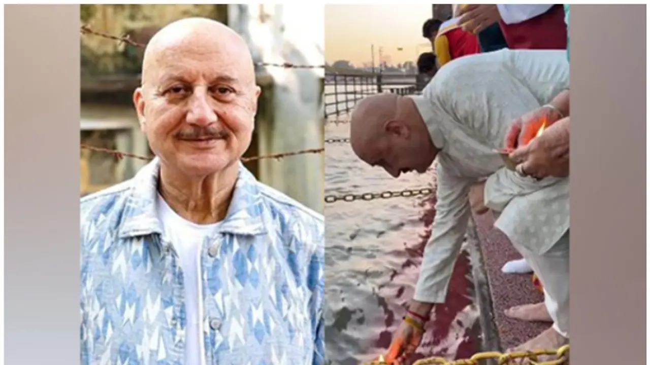 Anupam Kher offers heartfelt prayers at Ganga Ghat with mother Dulari and brother Raju Kher [WATCH]