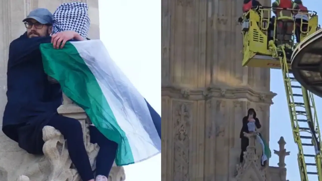 Man scales London's Big Ben with Palestinian flag, arrested after hours long standoff (WATCH)