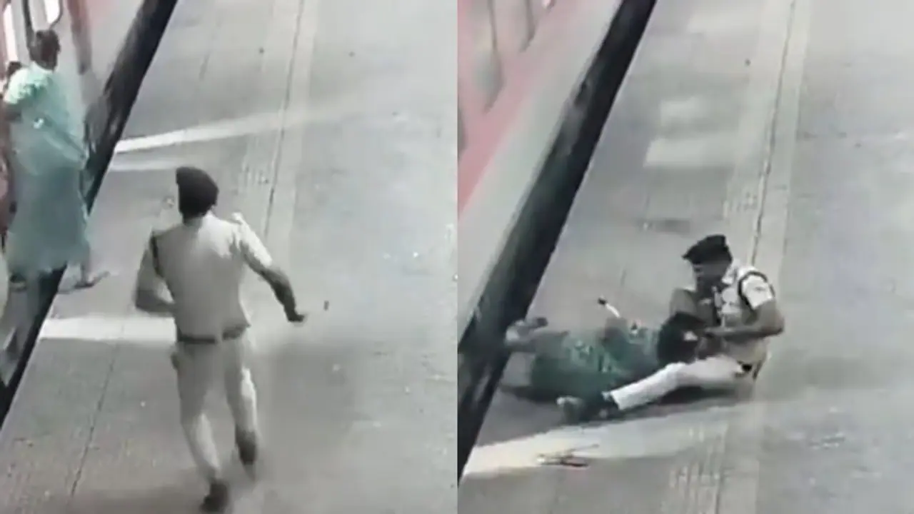 Railway cop saves woman from falling under moving train at Mumbai's Borivali station, WATCH viral video