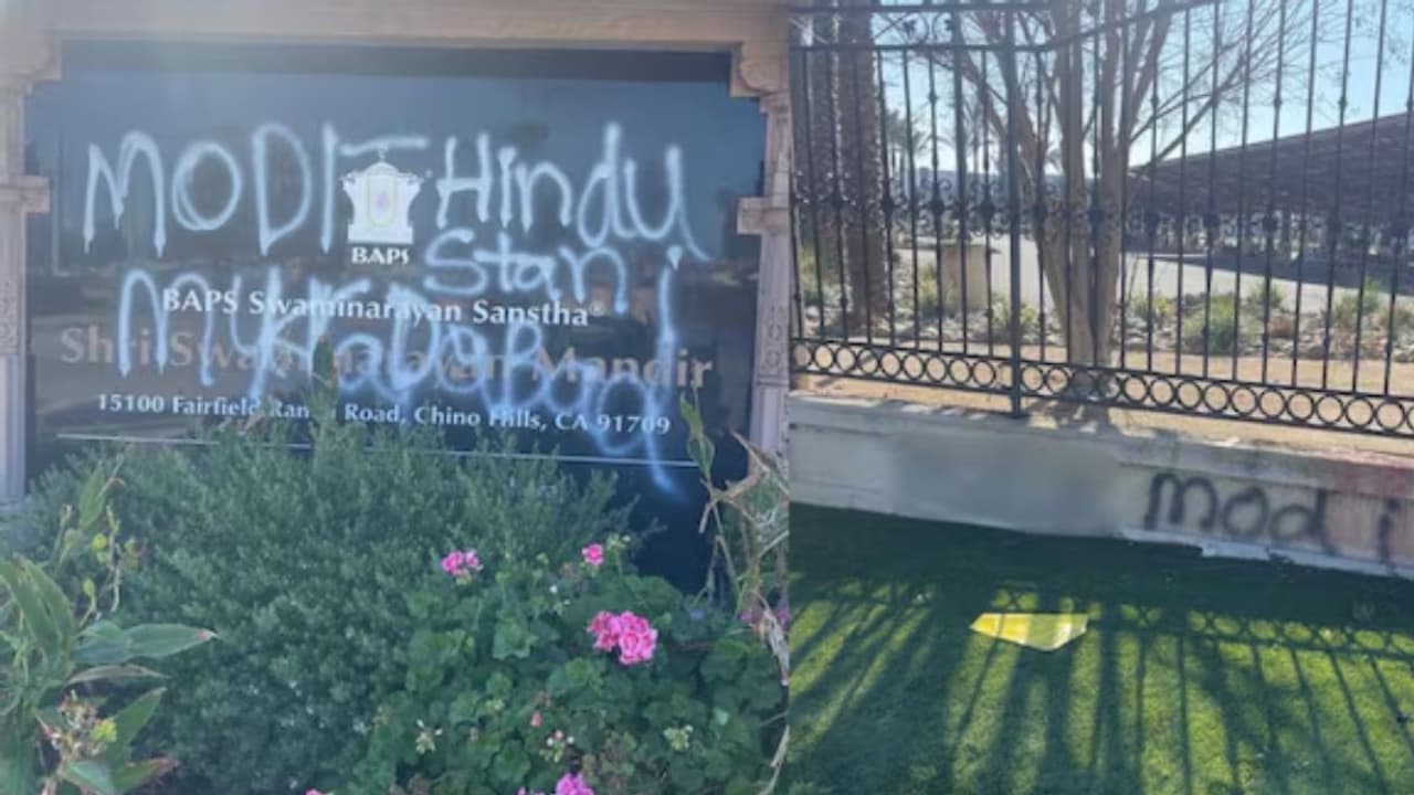 അമേരിക്കയിൽ ഹിന്ദു ക്ഷേത്രത്തിന് നേരെ ആക്രമണം, ഇന്ത്യാ വിരുദ്ധ മുദ്രാവാക്യങ്ങളെഴുതി അലങ്കോലമാക്കി