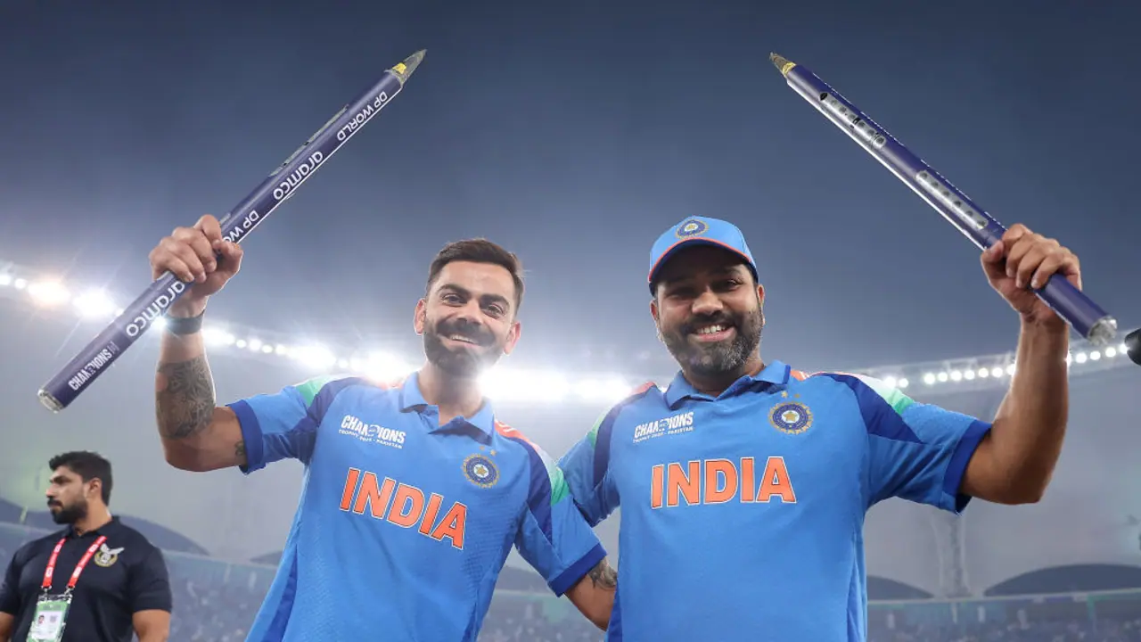 India lift 3rd Champions Trophy: Rohit Sharma, Virat Kohli playing dandiya with stumps wins hearts (WATCH)