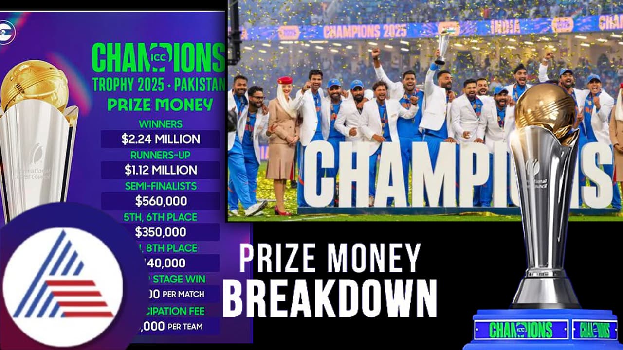 ಚಾಂಪಿಯನ್ಸ್ ಟ್ರೋಫಿ ಗೆದ್ದ ಭಾರತಕ್ಕೆ ಸಿಕ್ಕ ನಗದು ಬಹುಮಾನ ಎಷ್ಟು? ಗ್ರೂಪ್ ಹಂತದಲ್ಲೇ ಹೊರಬಿದ್ದ ಪಾಕ್ಗೆ ಸಿಕ್ಕಿದ್ದೇನು? ಚಾಂಪಿಯನ್ಸ್ ಟ್ರೋಫಿ ಗೆದ್ದ ಭಾರತಕ್ಕೆ ಸಿಕ್ಕ ನಗದು ಬಹುಮಾನ ಎಷ್ಟು? ಗ್ರೂಪ್ ಹಂತದಲ್ಲೇ ಹೊರಬಿದ್ದ ಪಾಕ್ಗೆ ಸಿಕ್ಕಿದ್ದೇನು?