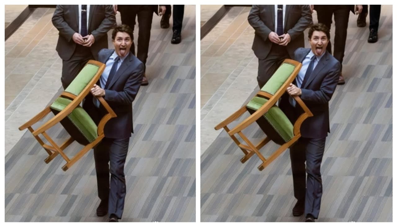 നാക്ക് നീട്ടി, കസേരയും തൂക്കി നടക്കുന്ന ട്രൂഡോ; ട്രംപിന് നേരെ എറിയാന്‍ തിടുക്കമായെന്ന് സോഷ്യല്‍ മീഡിയ കുറിപ്പ്