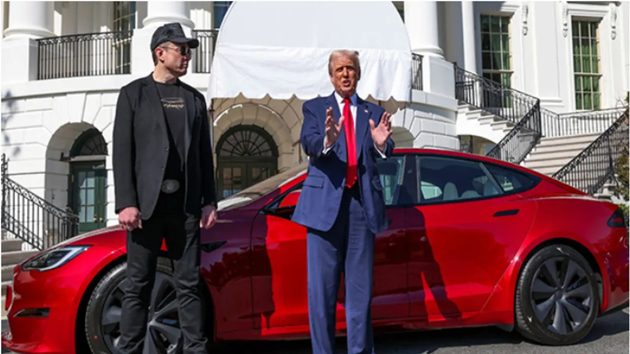 'It's a great product...' Trump buys new 'red' Tesla with 'patriot' Musk at White House