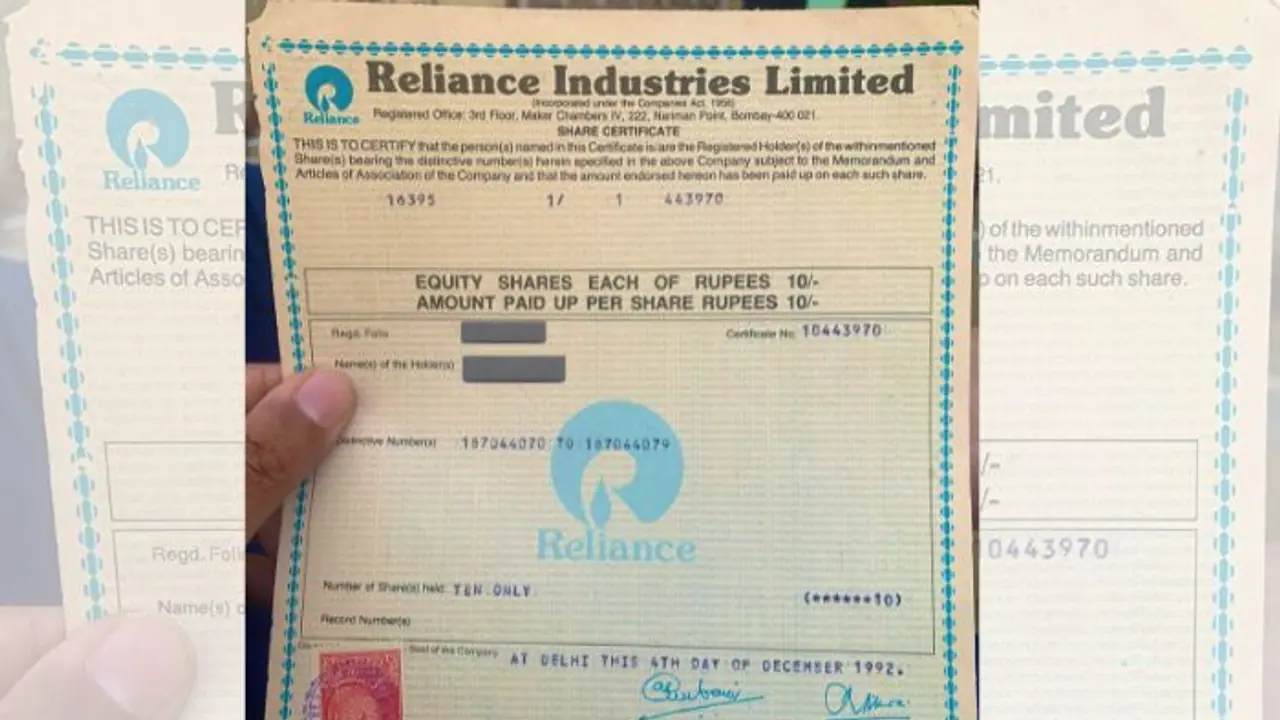 12 ಲಕ್ಷ ಮೌಲ್ಯದ ರಿಲಯನ್ಸ್ ಷೇರು ಬೇಡ ಎಂದಿದ್ಯಾಕೆ ವ್ಯಕ್ತಿ? ಮನೆಯಲ್ಲಿ ಸಿಕ್ಕಿತ್ತು 30 ವರ್ಷದ ಹಿಂದೆ ಖರೀದಿಸಿದ್ದ ದಾಖಲೆ