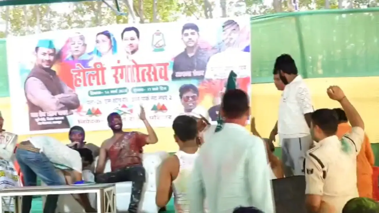 'Thumka nahi lagaoge toh suspend..': Tej Pratap Yadav under fire for asking cop to dance at Holi event (WATCH)