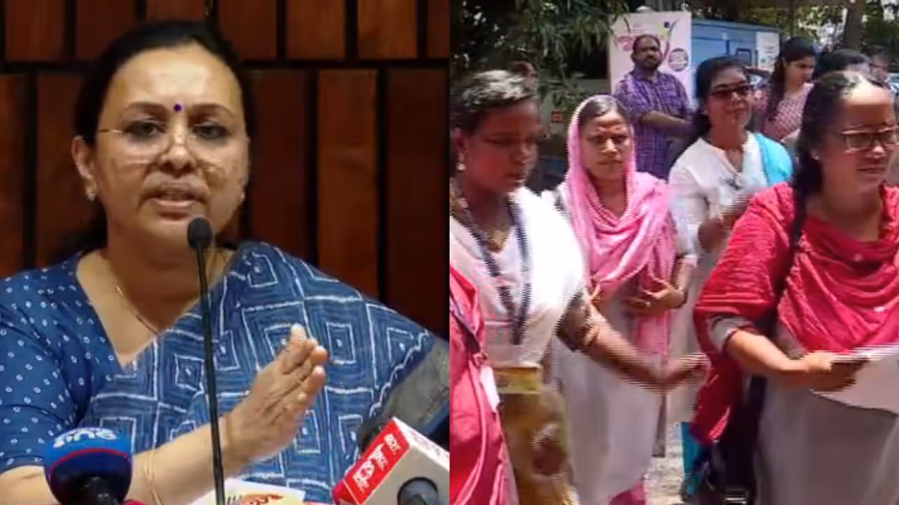 ആശ സമരം: ഓണറേറിയം മൂന്നിരട്ടി വർധന ഉടൻ നടപ്പിലാക്കാനാവില്ലെന്ന് ആരോഗ്യമന്ത്രി; 'സമരം അവസാനിപ്പിക്കണം' ആശ സമരം: ഓണറേറിയം മൂന്നിരട്ടി വർധന ഉടൻ നടപ്പിലാക്കാനാവില്ലെന്ന് ആരോഗ്യമന്ത്രി; 'സമരം അവസാനിപ്പിക്കണം'