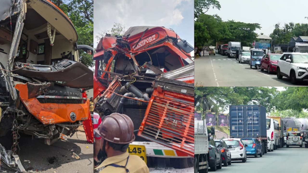 ഇരുമ്പനത്ത് ബസും ടാങ്കർ ലോറിയും കൂട്ടിയിടിച്ച് അപകടം: കളമശേരി പാതയിൽ 5 കിലോമീറ്ററോളം വൻ ഗതാഗത കുരുക്ക്