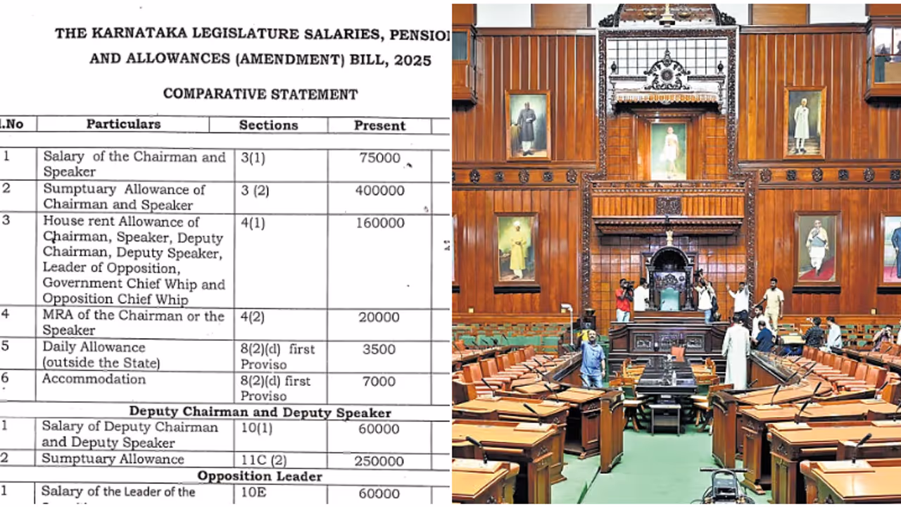 അലവൻസടക്കം 5 ലക്ഷം പോക്കറ്റിലിരിക്കും! എംഎൽഎമാരുടെ ശമ്പളം ഒറ്റയടിക്ക് ഇരട്ടിയാക്കി കർണാടക സർക്കാർ അലവൻസടക്കം 5 ലക്ഷം പോക്കറ്റിലിരിക്കും! എംഎൽഎമാരുടെ ശമ്പളം ഒറ്റയടിക്ക് ഇരട്ടിയാക്കി കർണാടക സർക്കാർ