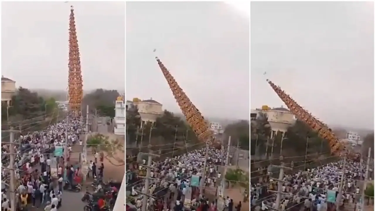 Festival turns tragic in Bengaluru as 100 foot chariot collapse kills 1, injures 4 amid stormy weather (WATCH)