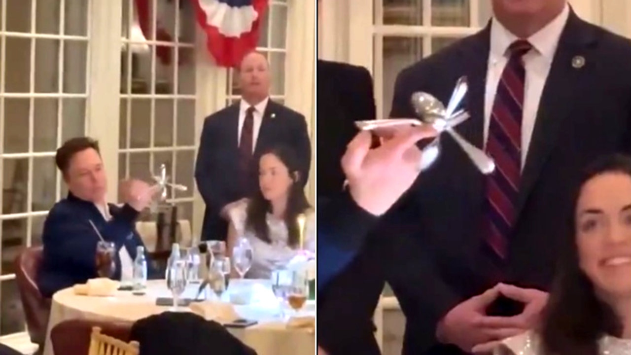 Video of Elon Musk's spoon and fork trick at Trump's Mar a Lago dinner goes viral (WATCH)