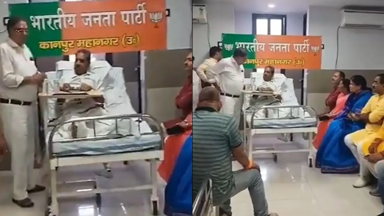 Hospital or BJP office? UP leader's meeting from hospital bed sparks debate, WATCH viral video Hospital or BJP office? UP leader's meeting from hospital bed sparks debate, WATCH viral video
